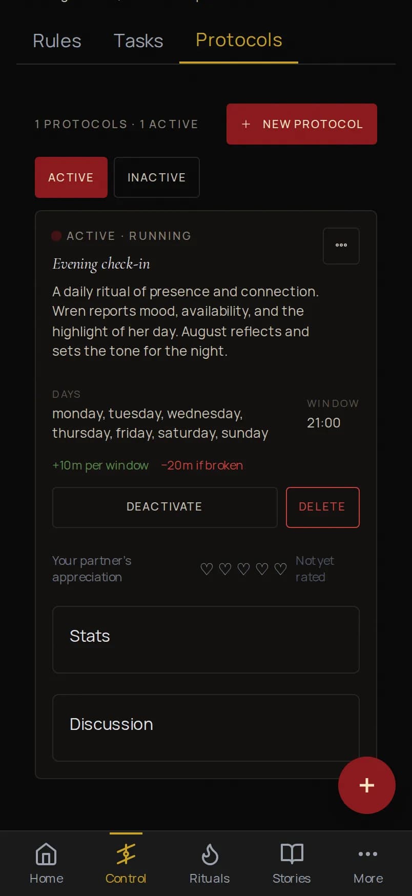 The Obidience protocols screen on a phone, showing recurring protocol schedules.